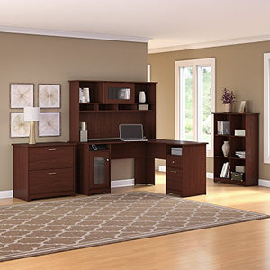 Bush Furniture Cabot L Shaped Desk with Hutch, 6 Cube Organizer and Lateral File Cabinet in Harvest Cherry