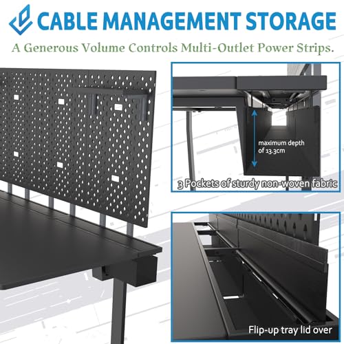 DEZCTOP Bifrost 160 Gaming Computer Desk with Pegboard and Cable Management - 63W x 28D, Black