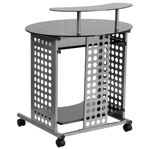 Flash Furniture Cassini Mobile Computer Desk with Black Glass Top
