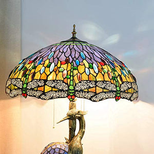 MANHONG Tiffany Style Dragonfly Table Lamp 18" Dark Red Blue - Retro Decorative Antique Light for Living Room