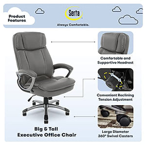 Serta Fairbanks Big and Tall High Back Executive Office Gaming Chair, Gray