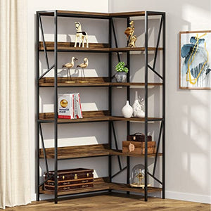 Sengroce 6 Tier Corner Bookshelf, 77" Industrial Etagere Bookcase