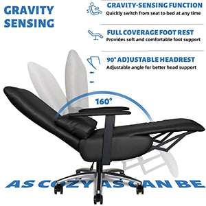 FIBO Executive Home Ergonomic Reclining Office Chair with Foot Rest & Headrest, High-Back PU Leather Task Chair (Black)