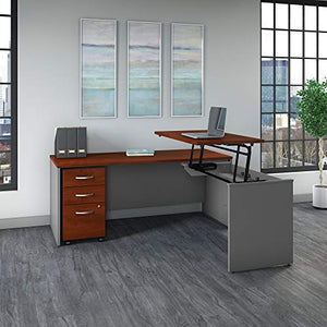 Bush Business Furniture Series C 72W x 30D 3 Position Sit to Stand L Shaped Desk with Mobile File Cabinet in Hansen Cherry/Graphite Gray