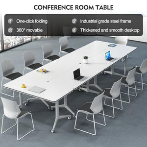 JNMDLAKO Folding Conference Table 6FT Mobile Meeting Table with Silent Wheels