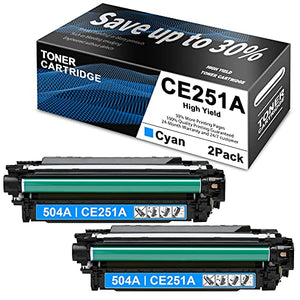High Yield Cyan 504A CE251A Remanufactured Toner Cartridge Replacement for HP Color CP3525(CC468A) CP3525n(CC469A) CP3525dn(CC470A) CM3530 MFP(CC519A) CM3530FS MFP(CC520A) Printer (2 Pack)