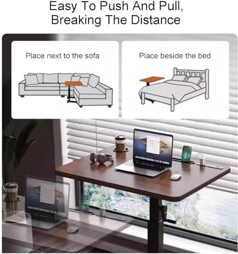 ArtRay Height Adjustable Rolling Desk with USB Socket, Portable Laptop Stand Cart