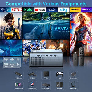 FUDONI 1080P 15000L Outdoor Projector with 5G WiFi, Bluetooth, HDMI, USB - Max 300" Display, Zoom Function - Movies & Gaming