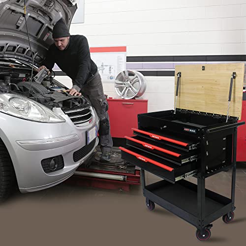 Generic 3 Drawers Multifunctional Tool Cart with Wheels and Wooden Top