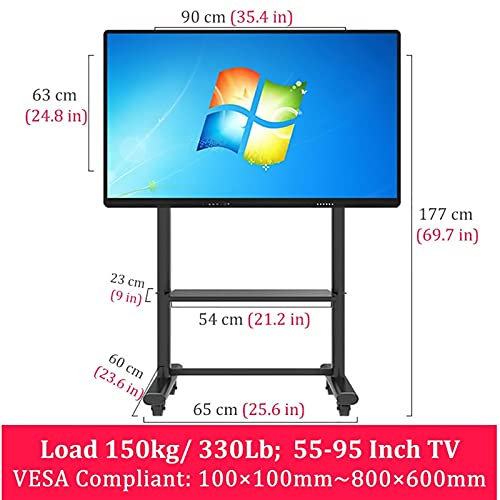 ERLAN Heavy Duty Rolling TV Cart for 55-95 Inch TVs with AV Shelf, 150Kg Capacity