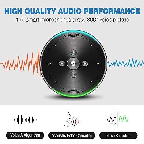 AI Voice-to-Text Speakerphone- eMeet Note N1 Smart WiFi/Bluetooth Speakerphone Conference Speaker Role-Based & Directional Recording 4 omnidirectional Microphones 360° Voice Pickup, skype Speakerphone