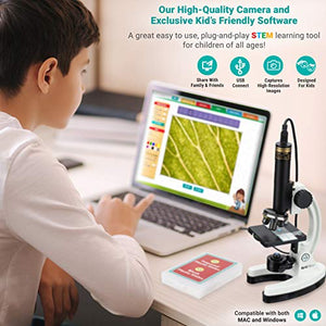 AmScope - M40-PS25W IQCREW by Kid's Premium 85+ Piece Microscope, Color Camera and Interactive Kid's Software Kit with Professional 25-Piece Prepared Slide Set