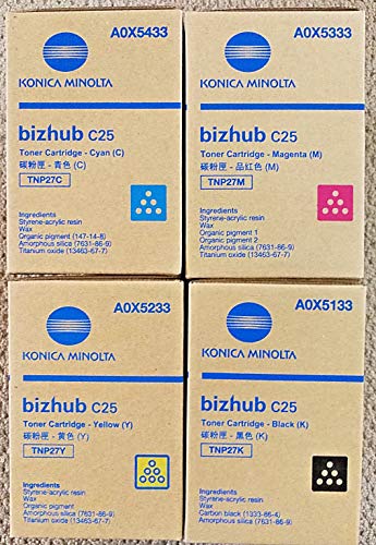 Genuine Konica Minolta TNP27 CYMK Toner Cartridge Set for Bizhub C25