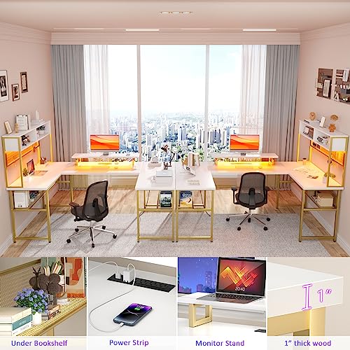 Unikito Modern L-Shaped Desk with Hutch, RGB LED Lights, Smart Control, Monitor Stand, Power Outlets, USB Ports