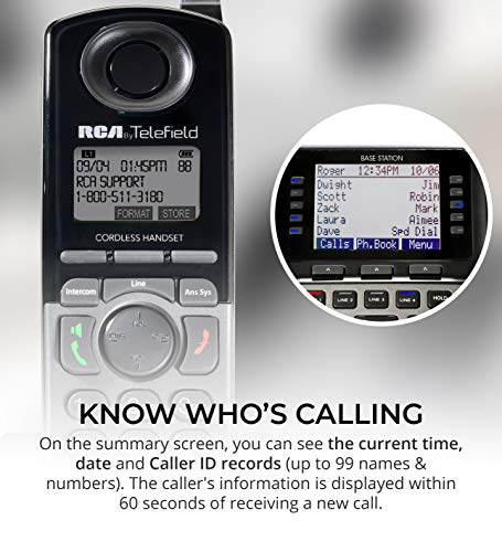 RCA U1000 Unison Base Station - 4 Line Phone Systems for Small Business with Digital Receptionist Bundled with RCA U1200 Cordless Accessory Handsets (2-Pack) and 6 Blucoil AAA Batteries