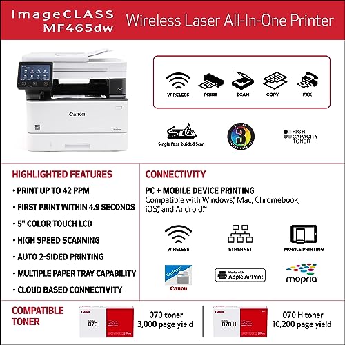 Canon ImageCLASS MF465dw Wireless All-in-One Laser Printer
