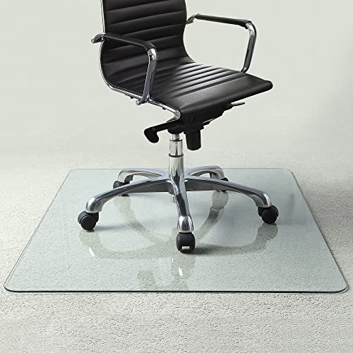 Fab Glass and Mirror Glass Office Chair Mat | 42”x48” Flat Polished Edge Heavy Duty Tempered Glass Mat | For Hardwood Floor or Carpet | Effortless Rolling | Clear