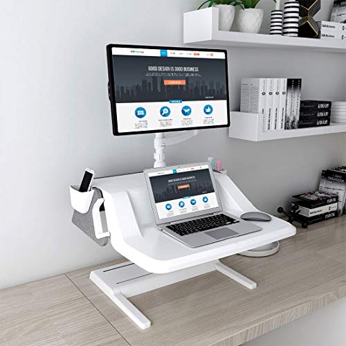 FlexiSpot Sit Stand Workstation M6S - 27 Inch Height Adjustable Stand Up Desk Riser (with Gas Spring Monitor Arm)