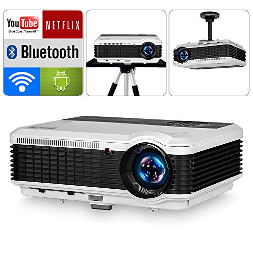 HD LCD HDMI Wireless Bluetooth Movies Projector for Gaming TV Home Theater 4600 Lumen 1280x800 New 2019 Android Video Projectors Compatible with iPad HDMI VGA USB, DVD Laptop Smartphone PS4 Wii Xbox