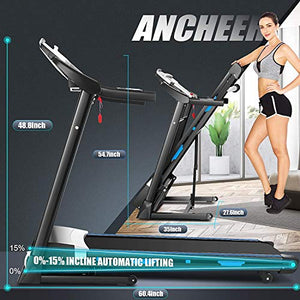 ANCHEER Folding Treadmill, APP Bluetooth Speaker 3.25HP Treadmills for Home with Automatic Incline, Electric Motorized Running Walking Jogging Machine for Home/Office/Gym Cardio Use