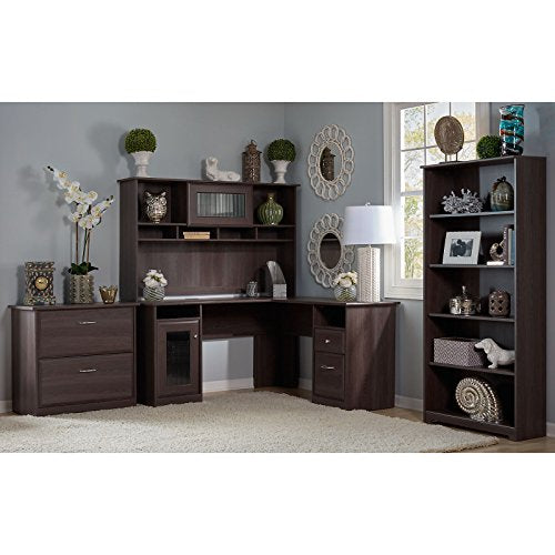 Cabot L Shaped Desk with Hutch, Lateral File Cabinet and 5 Shelf Bookcase