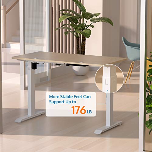 Electric Adjustable Height Standing Desks for Home Office, 48 x 24 Inches Splice Board, Sit Stand Computer Desk, White Frame/Oak Top