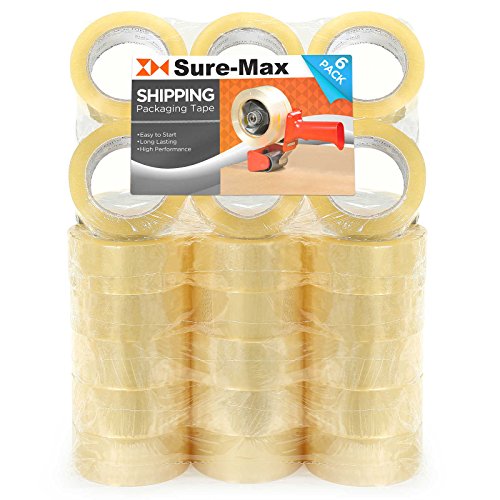 Sure-Max Premium Carton Packing Tape 2.0 mil 330 Feet (110 Yards) - Clear - 4 Cases (144 Rolls Total)