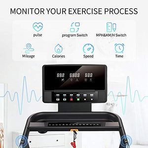 RUNOW Folding Treadmill with Incline for Home/Apartment, Electric Running Machine, Treadmill with LCD Monitor Running Walking Jogging Exercise Fitness Machine