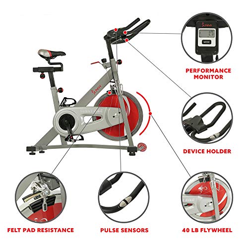 Sunny Health & Fitness Pro II Indoor Cycling Bike with Device Mount and Advanced Display – SF-B1995, Silver