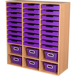 Really Good Stuff 27 Slot Mail and Supplies Center with 27 Trays, 6 Cubbies, and Baskets Single Color (Purple)