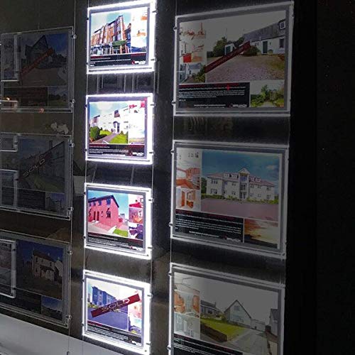 HKSign A4 Landscape Wall Arts Led Backlit Light Box Real Estate Window Display Sign Holder(4pcs A4 a Row, Horizontally)