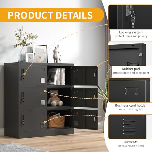 VIYET Employee Storage Locker, 9-Door Metal Locker with Card Slot - Black