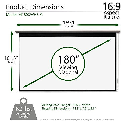Elite Screens Manual Grande B Series, 180" 16:9, Pull Down Manual Projector/Projection Screen, Office/Home/Movie Theater/Presentation, 8K / 4K Ultra 3D HD Ready, 2-Year Warranty, M180XWHB-G