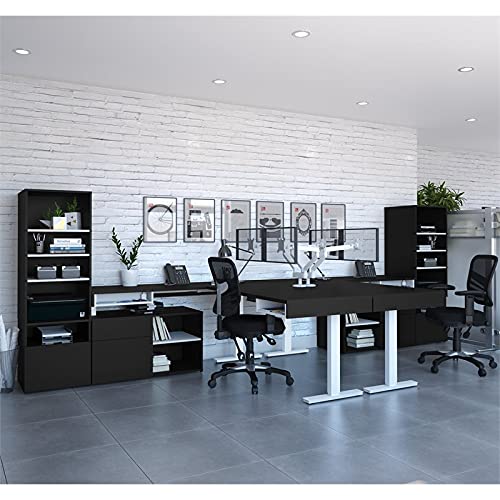 Pemberly Row 72" L-Shaped Standing Desk with Storage Set of 2 Black