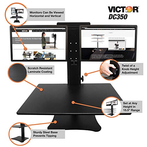 Victor DC350 High Rise Collection Dual Monitor Sit-Stand Standing Desk Converter, 28" by 23" by 15.5", Black