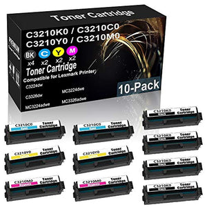 10-Pack 4BK+2C+2Y+2M Compatible Toner Cartridge Replacement for Lexmark C3210K0 C3210C0 C3210Y0 C3210M0 Toner Cartridge use for Lexmark C3224dw C3326dw MC3224dwe MC3224adwe MC3326adwe Printer