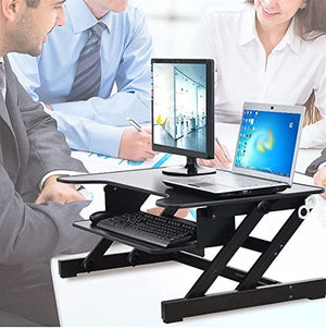 SMSOM Standing Desk Converter, Height Adjustable Sit to Stand Desk Riser for Dual Monitor and Laptop, Ergonomic Black Workstation