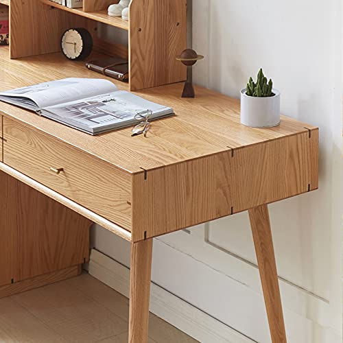 XIANGGUI 1983 Computer Table with Bookshelf and Drawers - Modern Oak Desk for Home Office and Study Room