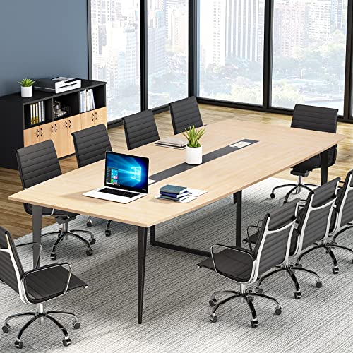 LITTLE TREE 8FT Boat Shaped Conference Room Table, Light Walnut