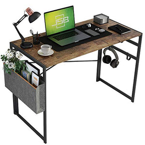 JSB 39.37" Folding Computer Desk with Storage Bag and Hook, Writing Desk Modern Industrial Work Table Laptop Desk for Home Office (39.37” x 19.69” x 29.53”, Rustic Brown)
