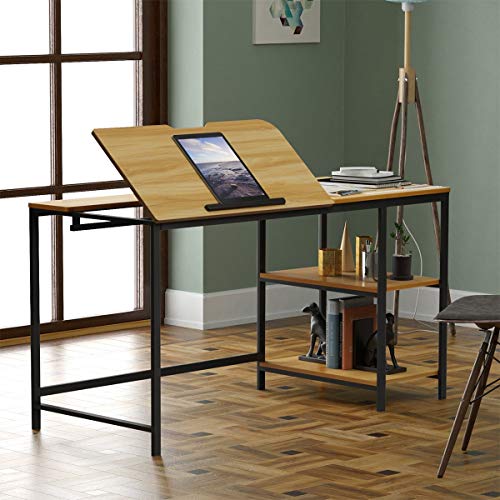 Unknown1 55 Inch Multi-Function Drafting Table Drawing with Adjustable Tiltable Stand Board Rectangle Wood Height
