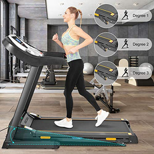 Caroma Folding Treadmill for Home with Incline, 3.0 HP Electric Treadmill 300 lb Capacity, 9 MPH Running Machine with Shock Absorber, Bluetooth Speaker & LCD & Pulse Monitor, APP Control, 12 Programs