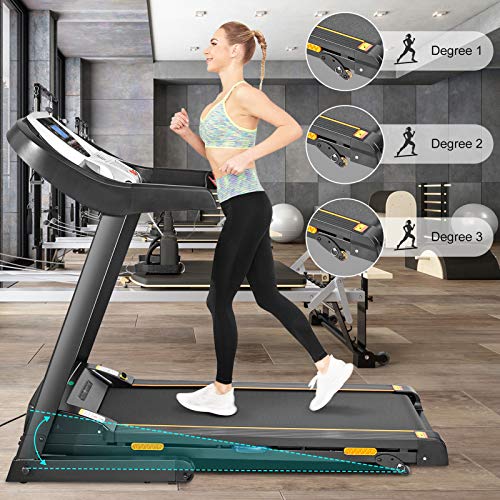 Caroma Folding Treadmill for Home with Incline, 3.0 HP Electric Treadmill 300 lb Capacity, 9 MPH Running Machine with Shock Absorber, Bluetooth Speaker & LCD & Pulse Monitor, APP Control, 12 Programs
