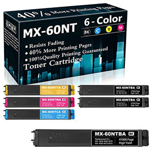 Compatible 6-Pack (3BK+1C+1M+1Y) MX-60NT Toner Cartridge Replacement for Sharp MX-2630 3050 3570 4050 4070 6070 Printer Ink Cartridge