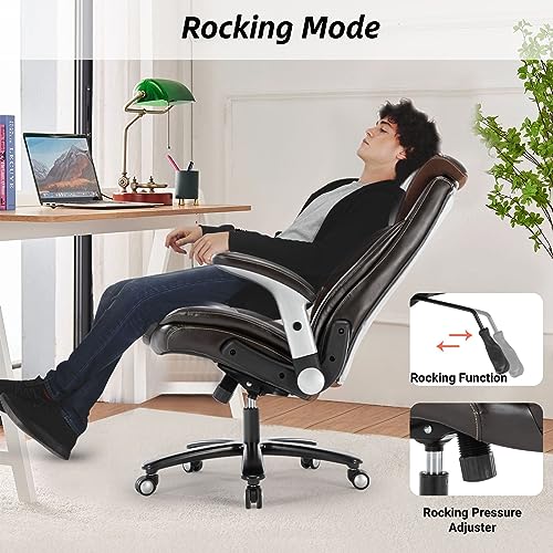 Luckyear Big and Tall 400lbs Executive Office Chair - Luxury Pu Leather, Adjustable Height, Lumbar Support - Brown
