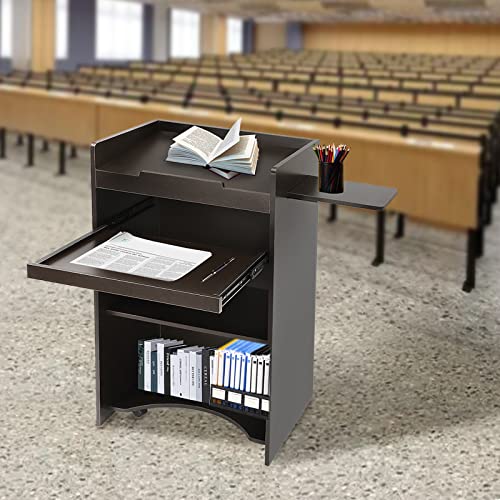 SHIOUCY Portable Mobile Standing Laptop Desk with Side Shelf, Keyboard Tray - Black