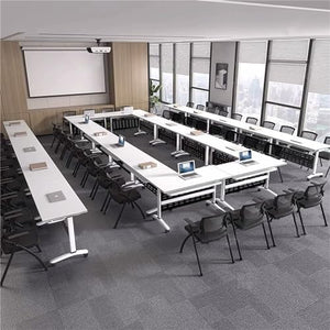 Ysjndasm Modern White Folding Conference Table - 4 Pack, Locking Wheels, 70.8 x 19.68 x 29.5 inch