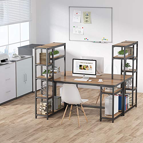 Tribesigns Reversible Computer Office Desk with 9-Tier Storage Shelves, 67 inch Large PC Laptop Study Writing Table Workstation with Hutch Bookshelf and CPU Stand for Home Office (Oak)