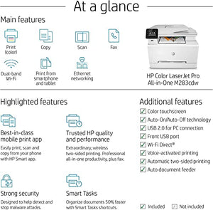 HP Color Laserjet Pro MFP M283 cdw All-in-One Printer - Wireless, White, 22 ppm, 600 x 600 dpi