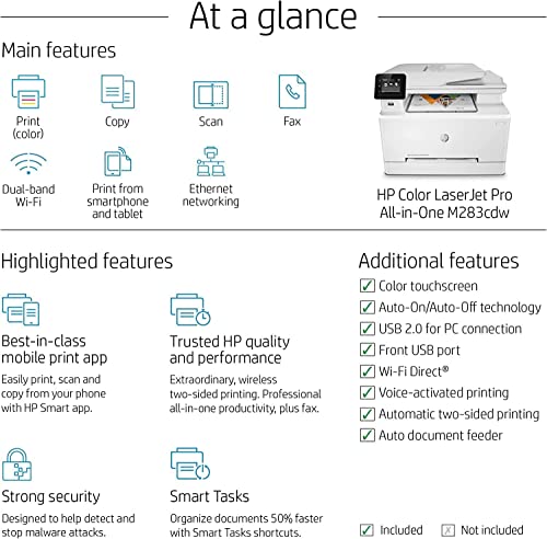 HP Color Laserjet Pro MFP M283 cdw All-in-One Printer - Wireless, White, 22 ppm, 600 x 600 dpi
